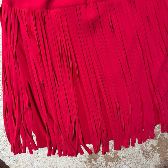 Lane Bryant Fringe Midi Skirt Sz 20 Red Back Lined Knee Length Western Cowgirl - Picture 12 of 14